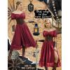 image:imageScarlet Darkness Corset Dress for Women Off Shoulder Renaissance Costume Short Sleeve Milkmaid Dresses with PocketsWine Red