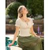 image:imageScarlet Darkness Peasant Blouse for Women Off Shoulder Puff Sleeve Smocked Waist Summer TopsBeige