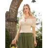 image:imageScarlet Darkness Peasant Blouse for Women Off Shoulder Puff Sleeve Smocked Waist Summer TopsBeige