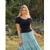 image:imageScarlet Darkness Peasant Blouse for Women Off Shoulder Puff Sleeve Smocked Waist Summer TopsBlack
