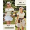 image:imageScarlet Darkness Peasant Blouse for Women Off Shoulder Puff Sleeve Smocked Waist Summer TopsCream