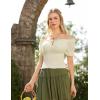 image:imageScarlet Darkness Peasant Blouse for Women Off Shoulder Puff Sleeve Smocked Waist Summer TopsCream