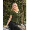 image:imageScarlet Darkness Peasant Blouse for Women Off Shoulder Puff Sleeve Smocked Waist Summer TopsDark Olive Green