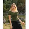 image:imageScarlet Darkness Peasant Blouse for Women Off Shoulder Puff Sleeve Smocked Waist Summer TopsDark Olive Green