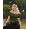 image:imageScarlet Darkness Peasant Blouse for Women Off Shoulder Puff Sleeve Smocked Waist Summer TopsDark Olive Green