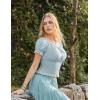 image:imageScarlet Darkness Peasant Blouse for Women Off Shoulder Puff Sleeve Smocked Waist Summer TopsLight Blue