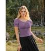 image:imageScarlet Darkness Peasant Blouse for Women Off Shoulder Puff Sleeve Smocked Waist Summer TopsLight Purple