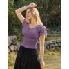 image:imageScarlet Darkness Peasant Blouse for Women Off Shoulder Puff Sleeve Smocked Waist Summer TopsLight Purple