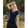 image:imageScarlet Darkness Peasant Blouse for Women Off Shoulder Puff Sleeve Smocked Waist Summer TopsNavy