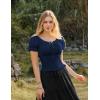 image:imageScarlet Darkness Peasant Blouse for Women Off Shoulder Puff Sleeve Smocked Waist Summer TopsNavy