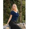image:imageScarlet Darkness Peasant Blouse for Women Off Shoulder Puff Sleeve Smocked Waist Summer TopsNavy