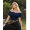 image:imageScarlet Darkness Peasant Blouse for Women Off Shoulder Puff Sleeve Smocked Waist Summer TopsNavy