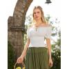 image:imageScarlet Darkness Peasant Blouse for Women Off Shoulder Puff Sleeve Smocked Waist Summer TopsWhite