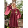 image:imageScarlet Darkness Renaissance Costume Women Fairy Corset Dress Medieval 2 Piece Set Bell Sleeve Cosplay OverdressWine Red