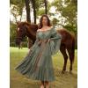 image:imageScarlet Darkness Renaissance Costume Women Off Shoulder Bell Sleeve Tiered Maxi DressMoss Green