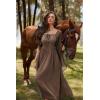 image:imageScarlet Darkness Renaissance Costume Women Pirate Dresses Split Bell Sleeve Medieval Ren Faire Dress with PocketsBrown