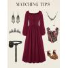 image:imageScarlet Darkness Renaissance Dress Women Long Sleeve Cottagecore Smoked Dress with PocketsDark Red