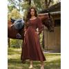 image:imageScarlet Darkness Renaissance Dress Women Long Sleeve Cottagecore Smoked Dress with PocketsReddish Brown