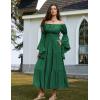 image:imageScarlet Darkness Renaissance Dress Women Long Sleeve Off The Shoulder Dress Flowy Maxi DressesDark Green