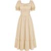 image:imageScarlet Darkness Renaissance Dress Women Short Sleeve Smocked Dresses Cotton Fairy Dress with PocketsApricot