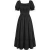 image:imageScarlet Darkness Renaissance Dress Women Short Sleeve Smocked Dresses Cotton Fairy Dress with PocketsBlack