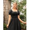 image:imageScarlet Darkness Renaissance Dress Women Short Sleeve Smocked Dresses Cotton Fairy Dress with PocketsBlack
