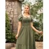 image:imageScarlet Darkness Renaissance Dress Women Short Sleeve Smocked Dresses Cotton Fairy Dress with PocketsOlive Green