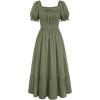 image:imageScarlet Darkness Renaissance Dress Women Short Sleeve Smocked Dresses Cotton Fairy Dress with PocketsOlive Green