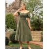 image:imageScarlet Darkness Renaissance Dress Women Short Sleeve Smocked Dresses Cotton Fairy Dress with PocketsOlive Green