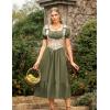 image:imageScarlet Darkness Renaissance Dress Women Short Sleeve Smocked Dresses Cotton Fairy Dress with PocketsOlive Green