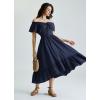image:imageScarlet Darkness Renaissance Dress for Women 2026 Summer Spring Cotton Off The Shoulder Boho Midi DressesNavy