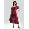 image:imageScarlet Darkness Renaissance Dress for Women 2026 Summer Spring Cotton Off The Shoulder Boho Midi DressesWine Red