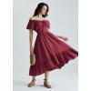 image:imageScarlet Darkness Renaissance Dress for Women 2026 Summer Spring Cotton Off The Shoulder Boho Midi DressesWine Red
