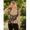 image:imageScarlet Darkness Renaissance Pirate Shirt Women Summer Off Shoulder Tops Short Sleeve Peplum Peasant BlousesLight Khaki