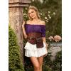 image:imageScarlet Darkness Renaissance Pirate Shirt Women Summer Off Shoulder Tops Short Sleeve Peplum Peasant BlousesPurple