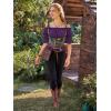 image:imageScarlet Darkness Renaissance Pirate Shirt Women Summer Off Shoulder Tops Short Sleeve Peplum Peasant BlousesPurple