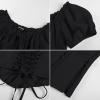 image:imageScarlet Darkness Renaissance Shirt Women Short Sleeve Corset Tops Peasant BlousesBlack