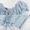 image:imageScarlet Darkness Renaissance Shirt Women Short Sleeve Corset Tops Peasant BlousesLight Blue