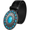 image:imageScarlet Darkness Western Belt for Women Leather Cowgirl Belt with Turquoise Buckle Country Belts for Jeans DressesBlack Cow Print With Turquoise