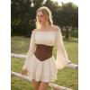 image:imageScarlet Darkness Women Corset Dress Off Shoulder Bell Sleeve Ruffled Fairy Mini DressApricot
