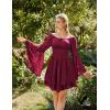 image:imageScarlet Darkness Women Corset Dress Off Shoulder Bell Sleeve Ruffled Fairy Mini DressBurgundy Red