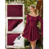 image:imageScarlet Darkness Women Corset Dress Off Shoulder Bell Sleeve Ruffled Fairy Mini DressBurgundy Red