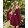 image:imageScarlet Darkness Women Corset Dress Off Shoulder Bell Sleeve Ruffled Fairy Mini DressBurgundy Red