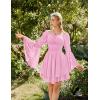 image:imageScarlet Darkness Women Corset Dress Off Shoulder Bell Sleeve Ruffled Fairy Mini DressLight Pink