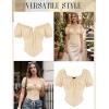 image:imageScarlet Darkness Women Corset Tops Renaissance Off the Shoulder Shirt Summer Dressy Lace Square Neck BlouseApricot