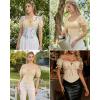 image:imageScarlet Darkness Women Corset Tops Renaissance Off the Shoulder Shirt Summer Dressy Lace Square Neck BlouseApricot