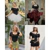image:imageScarlet Darkness Women Corset Tops Renaissance Off the Shoulder Shirt Summer Dressy Lace Square Neck BlouseBlack
