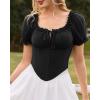 image:imageScarlet Darkness Women Corset Tops Renaissance Off the Shoulder Shirt Summer Dressy Lace Square Neck BlouseBlack