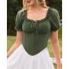 image:imageScarlet Darkness Women Corset Tops Renaissance Off the Shoulder Shirt Summer Dressy Lace Square Neck BlouseOlive Green