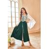 image:imageScarlet Darkness Women Renaissance Costume Floral Lace Up Bell Sleeve Peasant Medieval Fairy DressDark Green